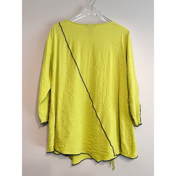 Ali Miles Bright Lime Green Black Trim Gauzy Tunic Slouchy Size Medium - Picture 2 of 13